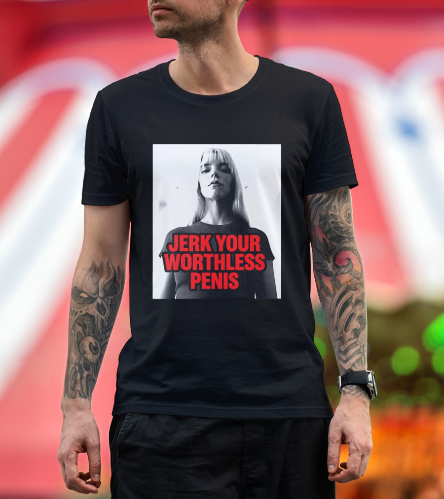 Jerk Your Worthless Penis Black And White Woman T-Shirt