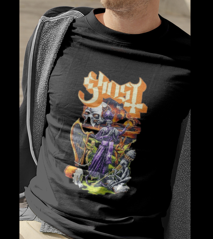 Ghost Band Gothic Horror Pope With Ghouls And Harp T-Shirt