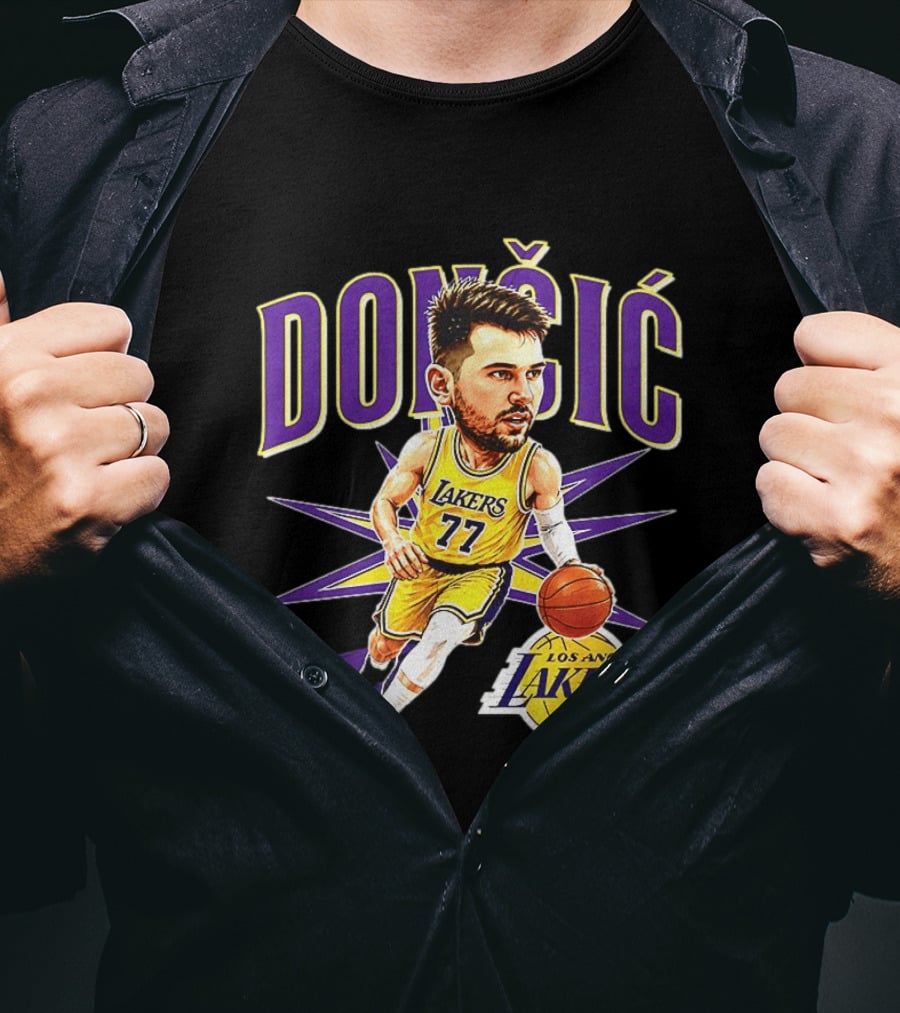 Doncic 77 Los Angeles Lakers NBA 2026 Big Head Basketball Player T-Shirt