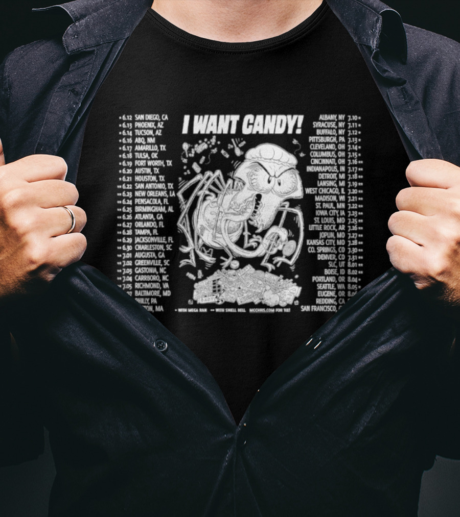 Monster I Want Candy Tour 2010 Concert Cities And Dates With Skeleton Monster T-Shirt