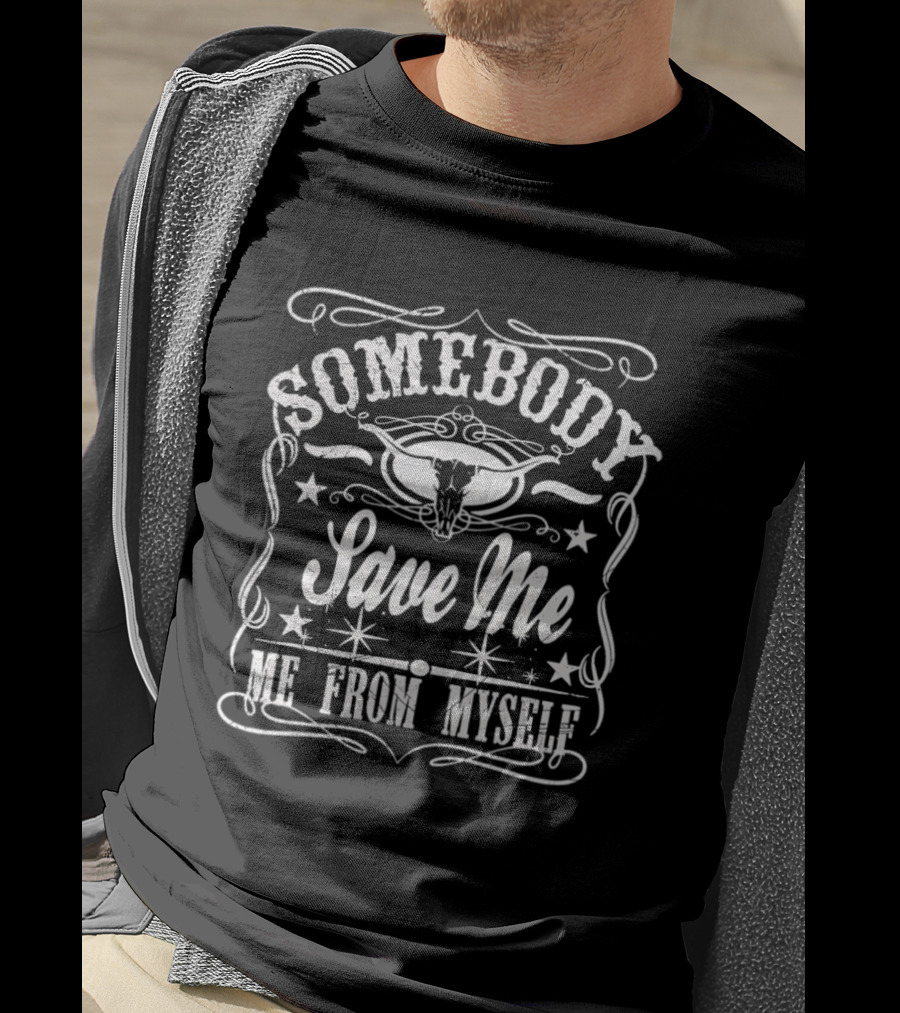 Somebody Save Me From Myself Country Jelly Roll Bull Skull Western T-Shirt