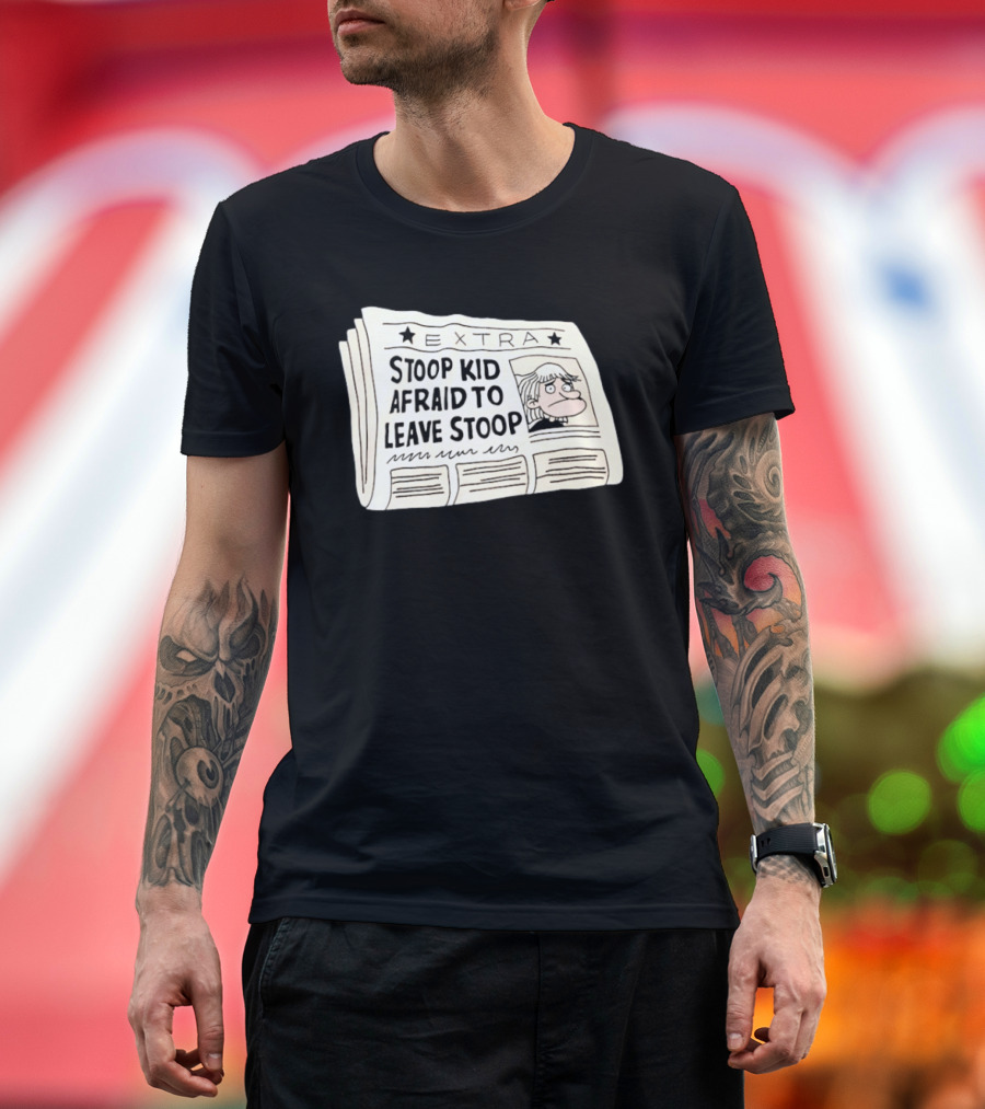 Stoop Kid Afraid To Leave Stoop Newspaper Extra Cartoon Headline T-Shirt