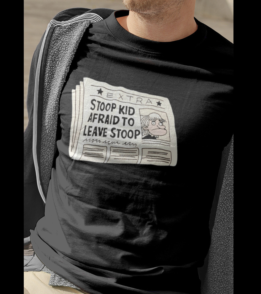 Stoop Kid Afraid To Leave Stoop Newspaper Extra Cartoon Headline T-Shirt