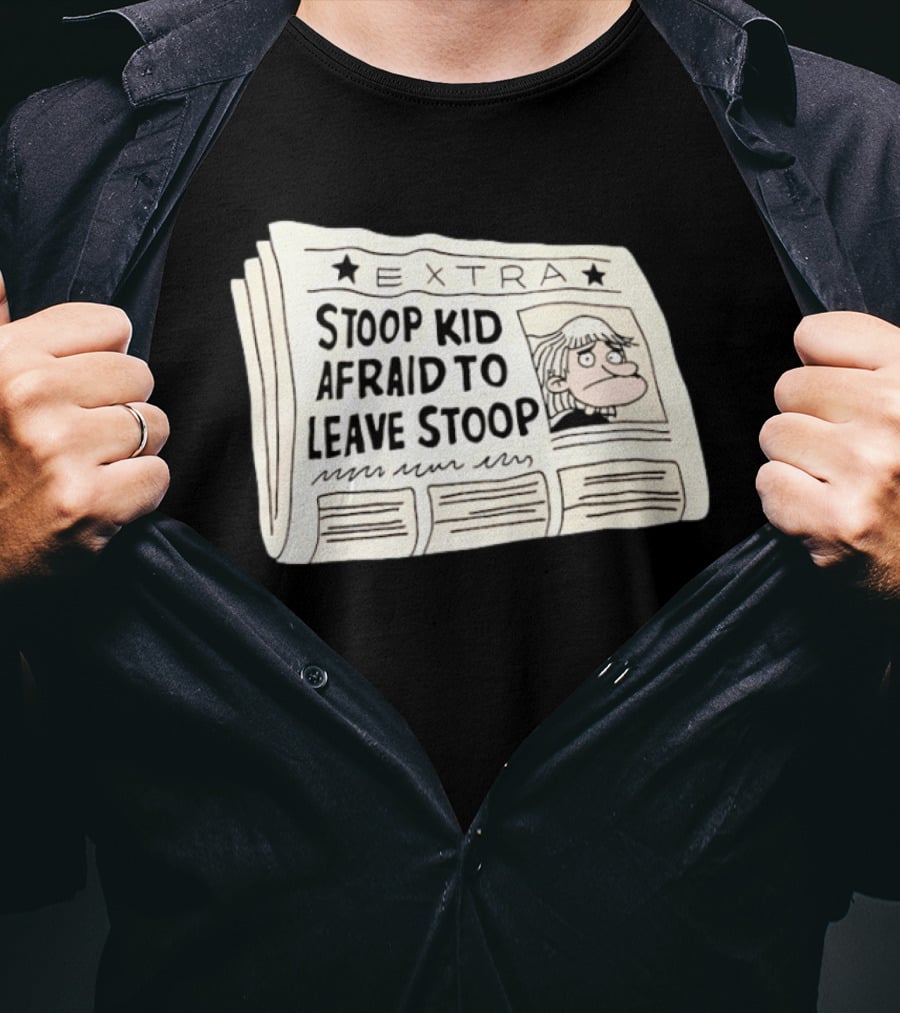 Stoop Kid Afraid To Leave Stoop Newspaper Extra Cartoon Headline T-Shirt