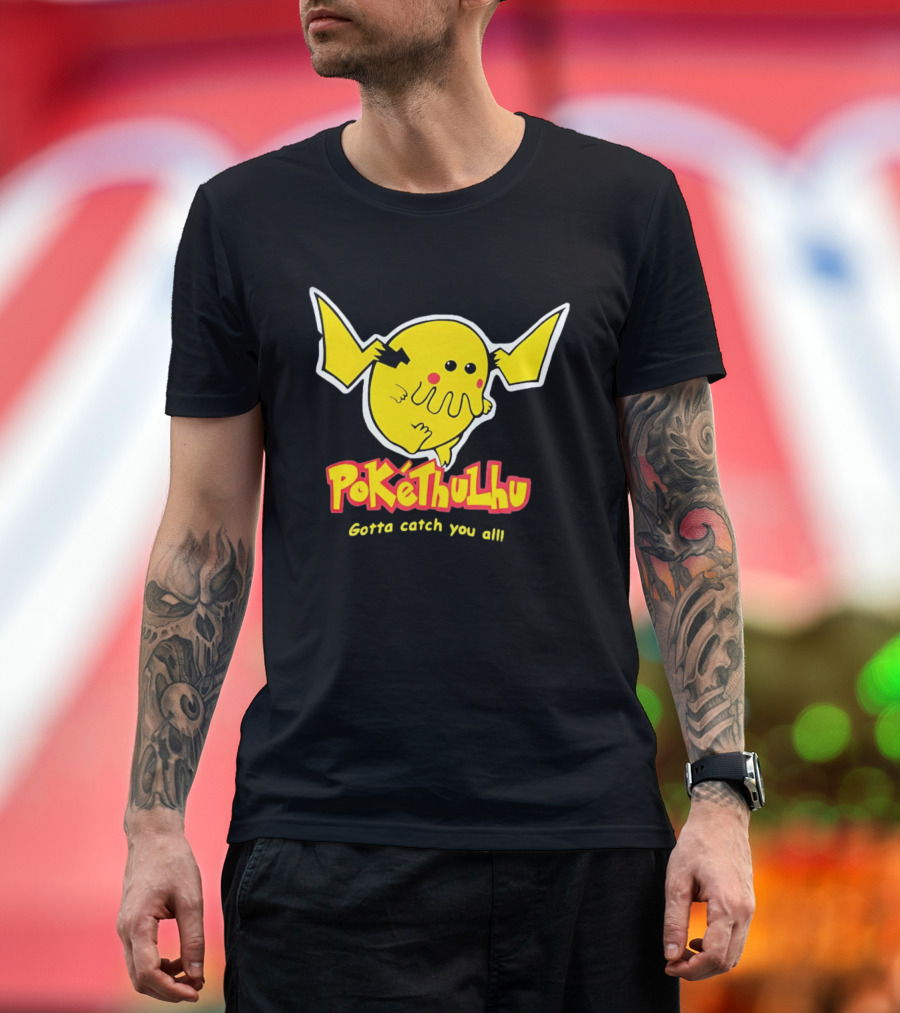 Pokethulhu Gotta Catch You All Yellow Hybrid T-Shirt