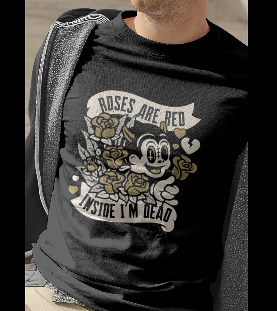Roses Are Red Inside I'm Dead Cartoon Roses And Heart Characters T-Shirt