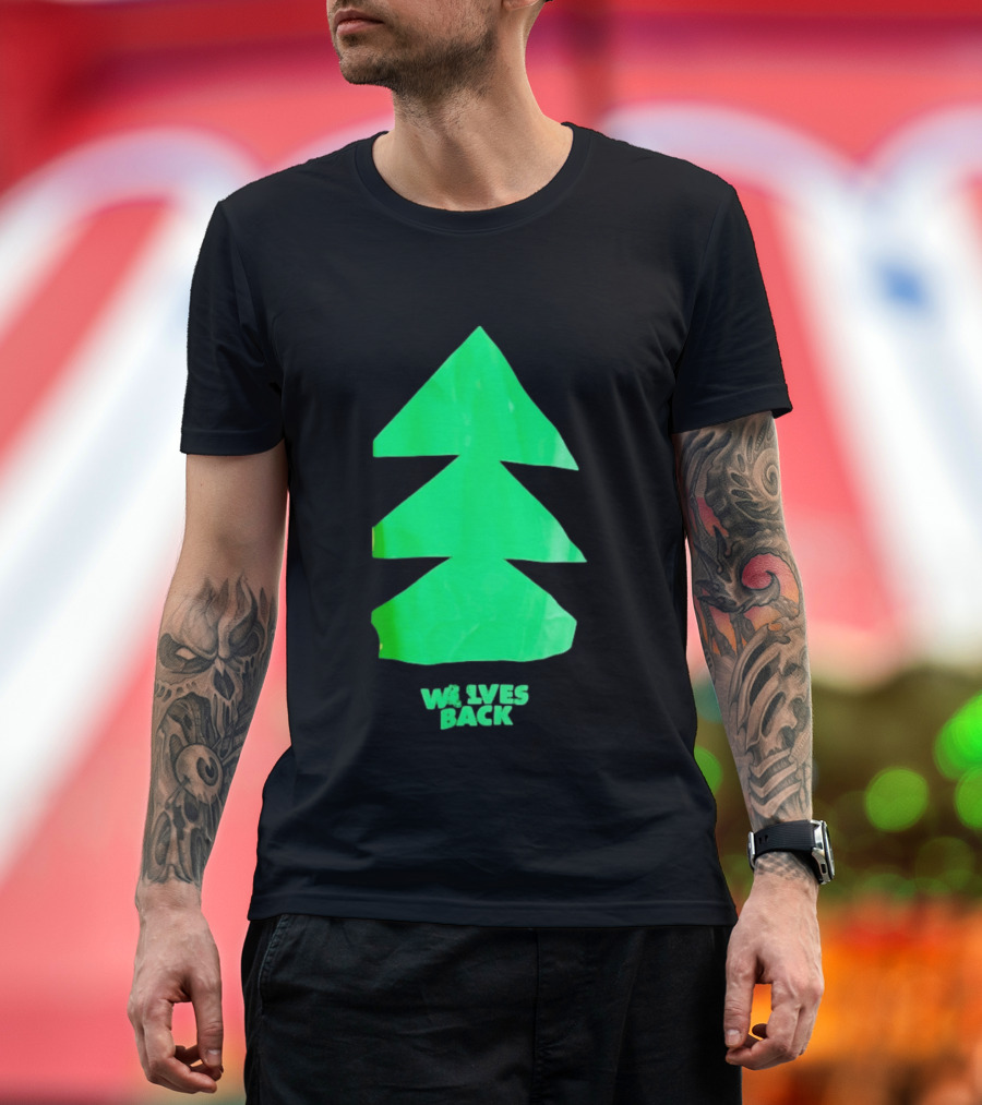 Wolves Back Tree Green Triangular Shapes T-Shirt