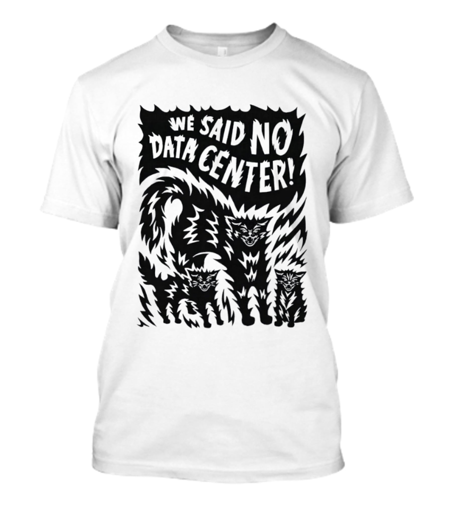 We Said No Data Center Angry Cat Linocut T-Shirt