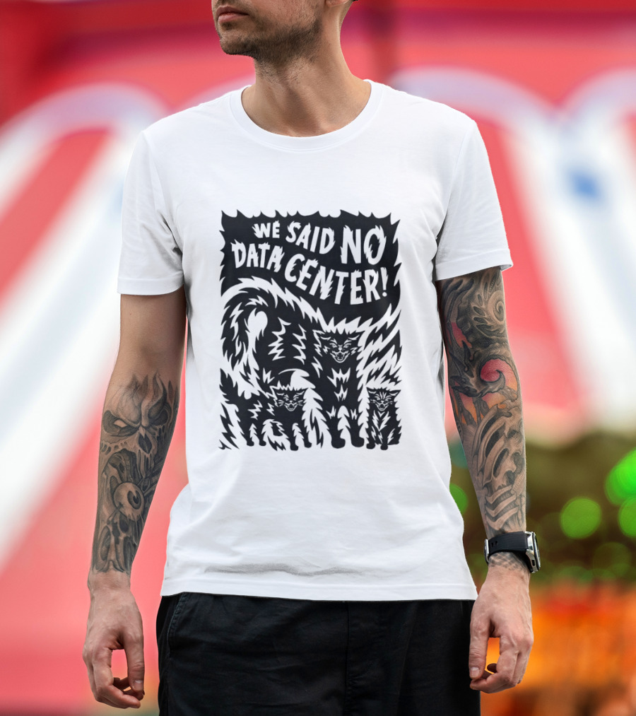 We Said No Data Center Angry Cat Linocut T-Shirt