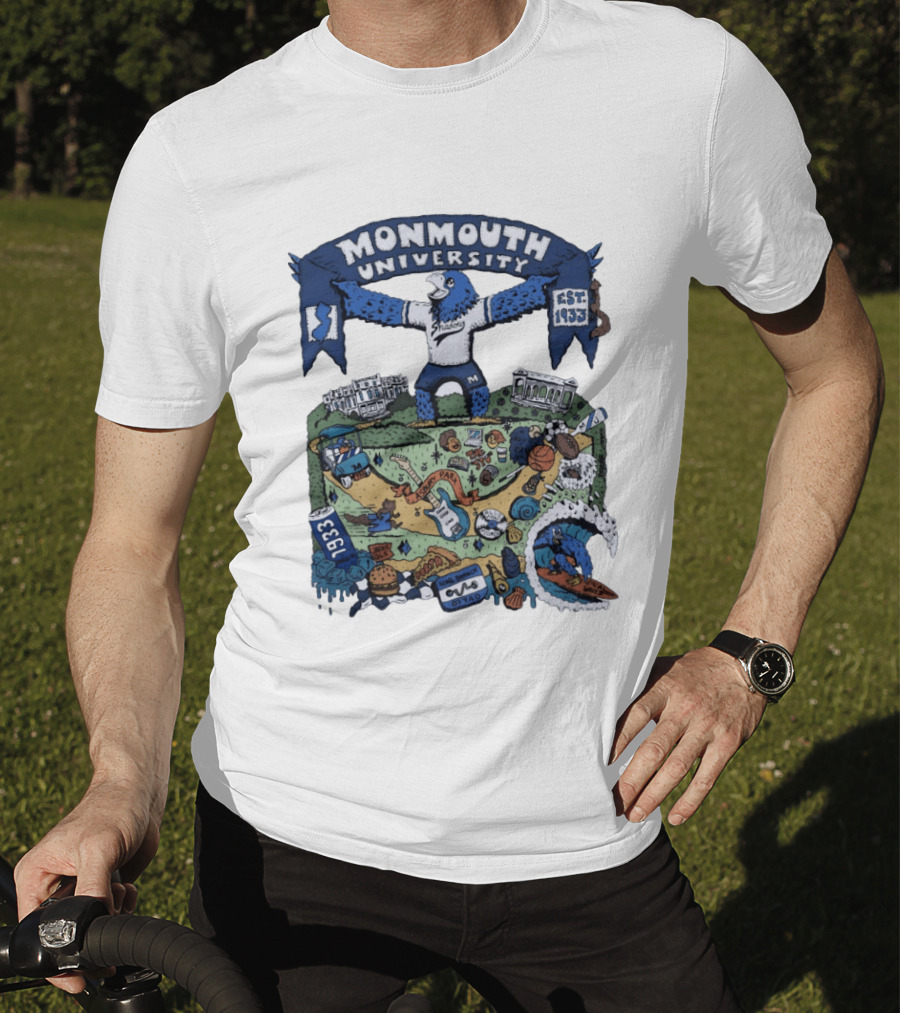 Monmouth University Julia Gash Shadow The Seahawk Est 1933 Campus Landmarks And Sports Motifs T-Shirt