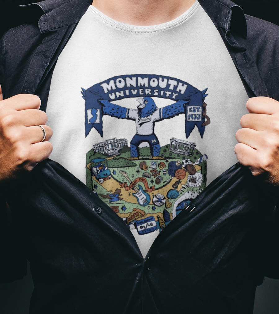 Monmouth University Julia Gash Shadow The Seahawk Est 1933 Campus Landmarks And Sports Motifs T-Shirt