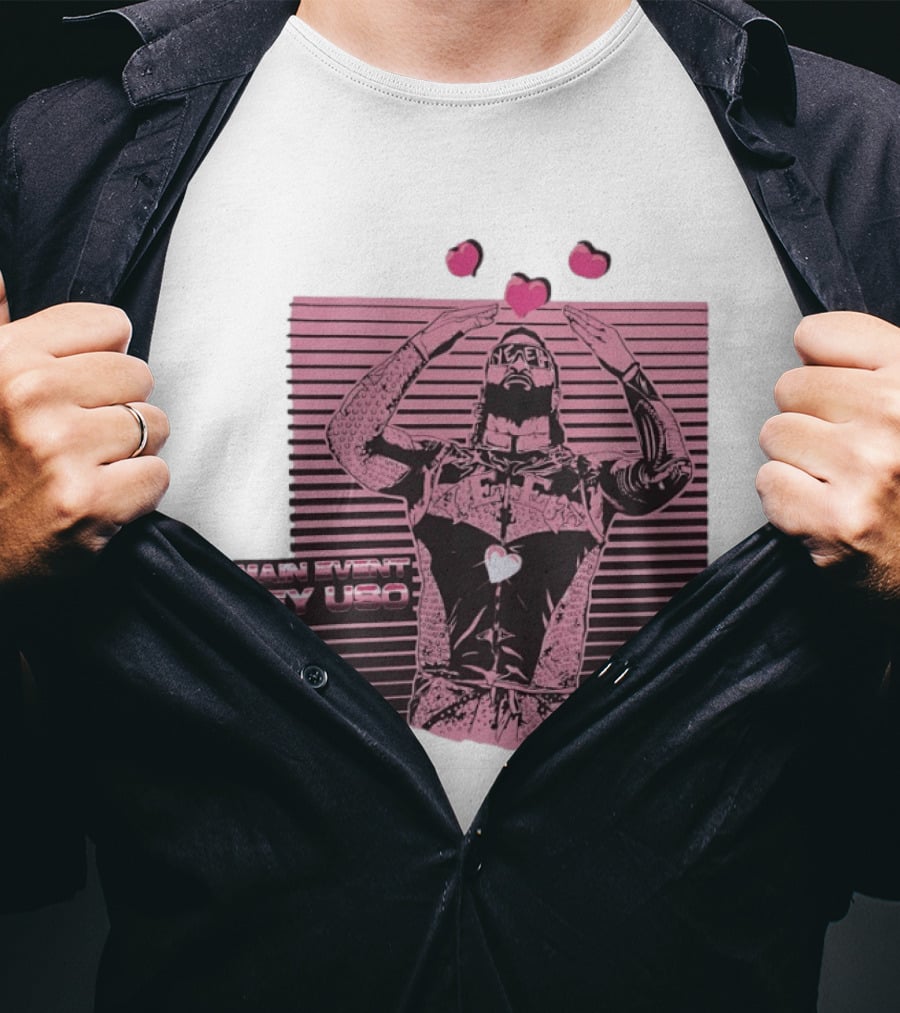 Main Event Jey Uso Ucey Jucey Pink Neon Heart Exclusive T-Shirt