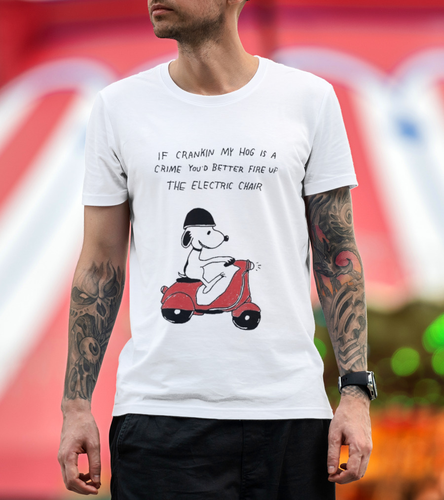Snoopy Driving Red Motor Crankin My Hog Crime Electric Chair T-Shirt