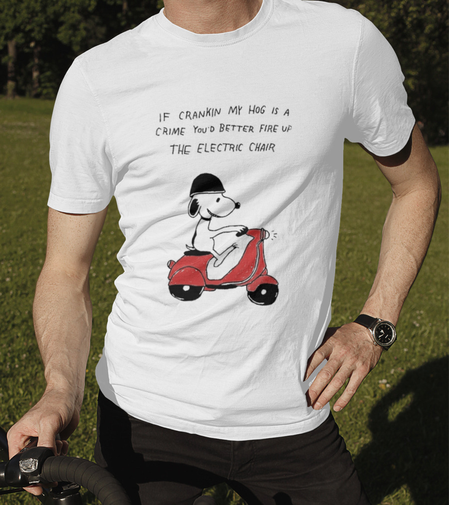 Snoopy Driving Red Motor Crankin My Hog Crime Electric Chair T-Shirt