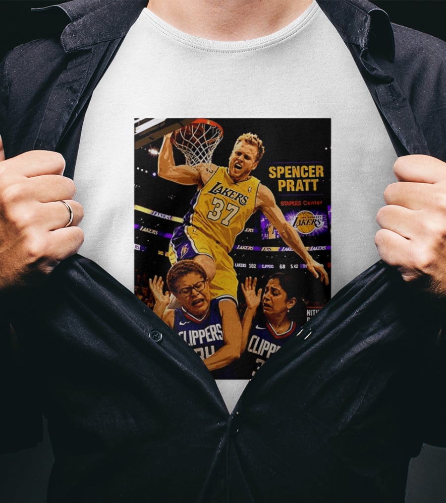 Los Angeles Lakers Spencer Pratt Dunks Staples Center Clippers Karen Bass Nithya Raman T-Shirt