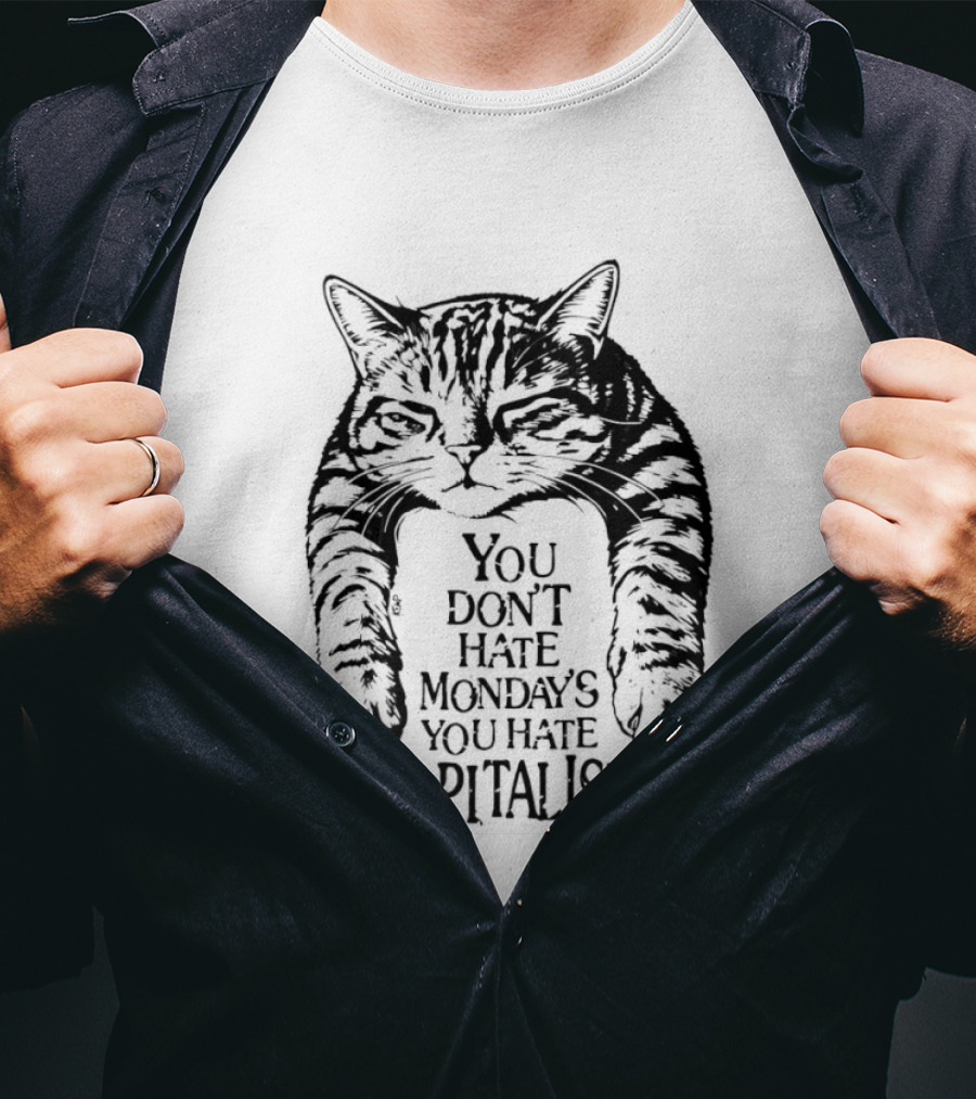 You Don't Hate Mondays You Hate Capitalism Ravi Zupa Arna Miller Cat T-Shirt