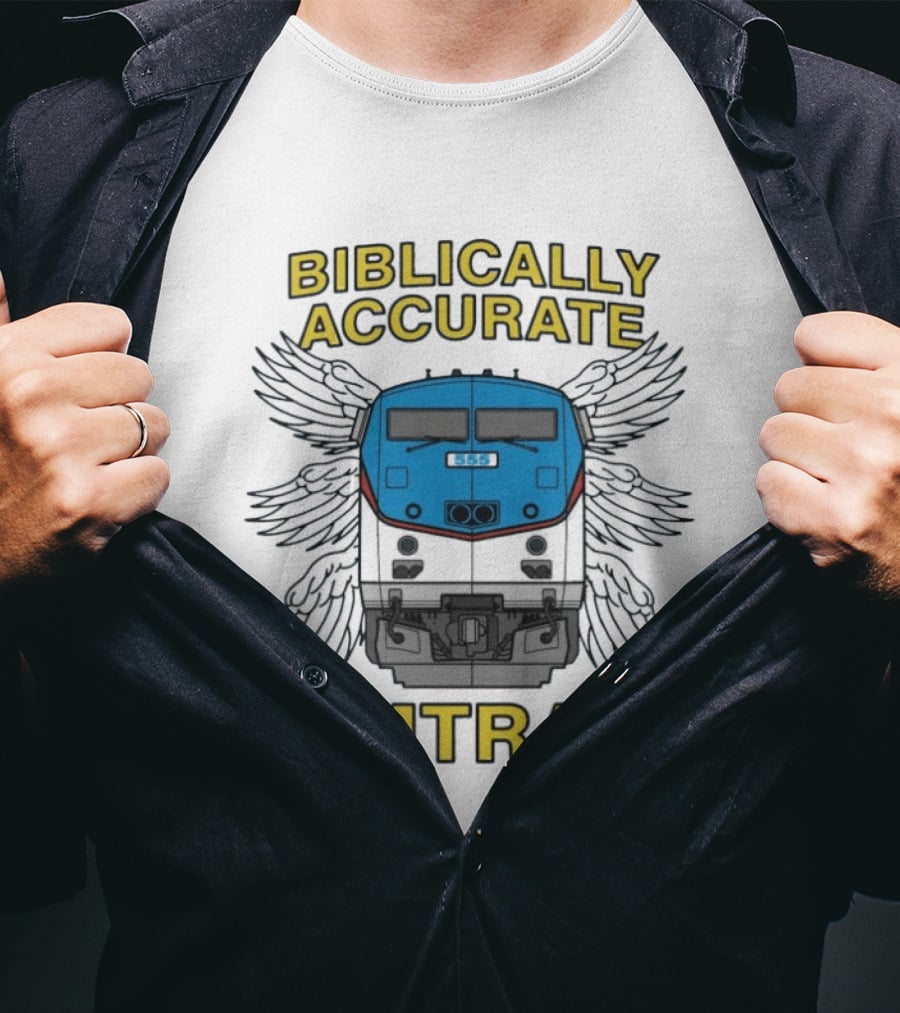 Biblically Accurate Amtrak Winged Train T-Shirt