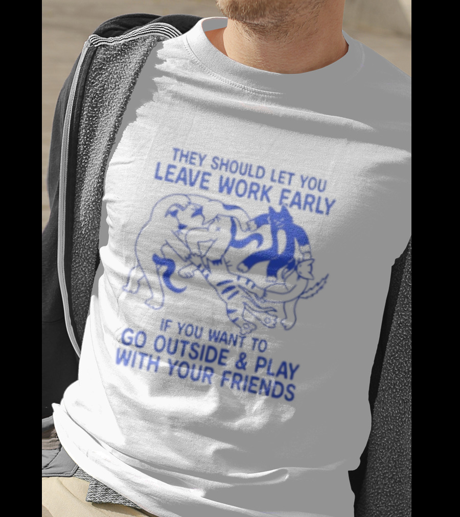 They Should Let You Leave Work Early To Go Outside And Play With Your Friends With Cat And Dog Playing T-Shirt