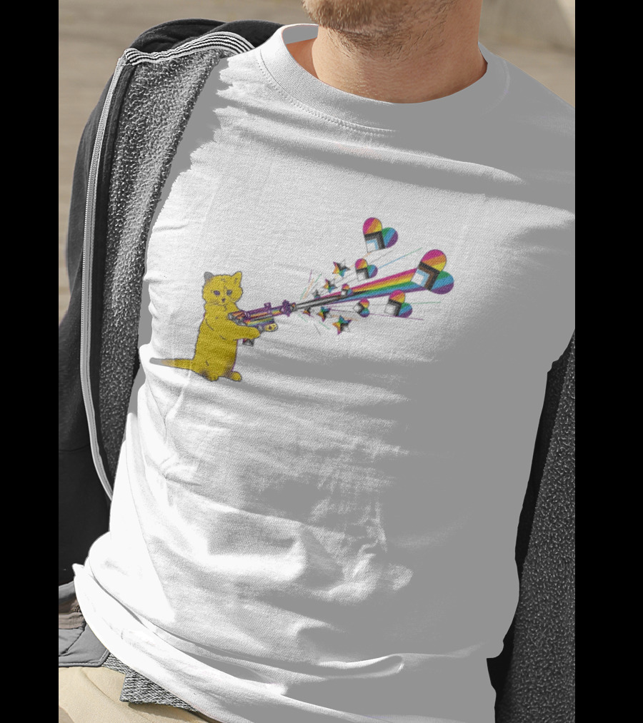 Gary The Cat Pew Pew Rainbow Laser Guns Pride T-Shirt