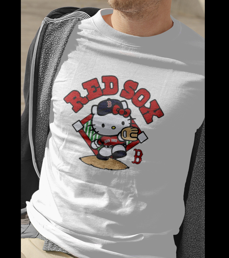Hello Kitty Boston Red Sox Baseball 2026 MLB Throwback Red Sox And B Cap T-Shirt