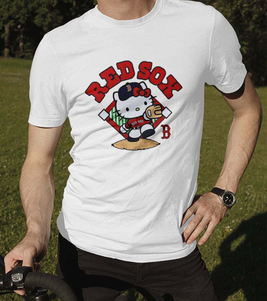 Hello Kitty Boston Red Sox Baseball 2026 MLB Throwback Red Sox And B Cap T-Shirt