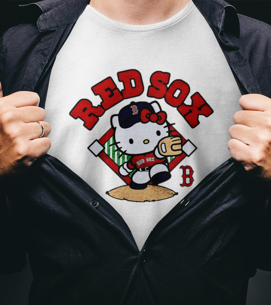 Hello Kitty Boston Red Sox Baseball 2026 MLB Throwback Red Sox And B Cap T-Shirt