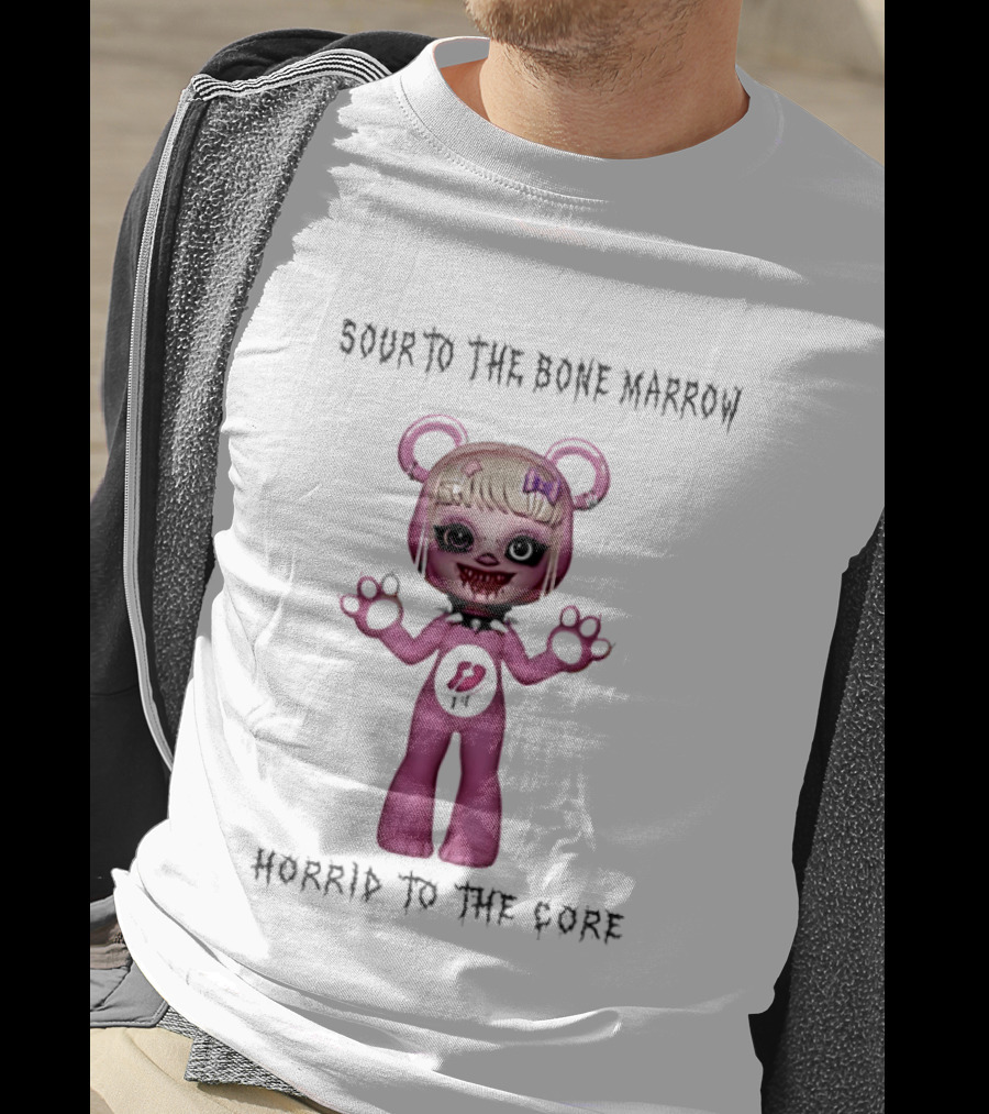 Sour To The Bone Marrow Horrid To The Core Pink Bear Character With Skull Tattoo T-Shirt