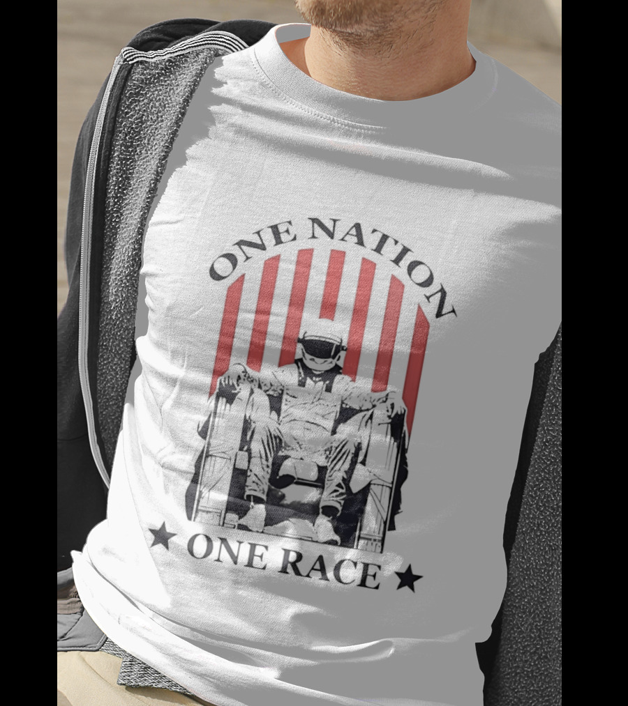 One Nation One Race Racing News Reaction Stars Statue Stripes T-Shirt