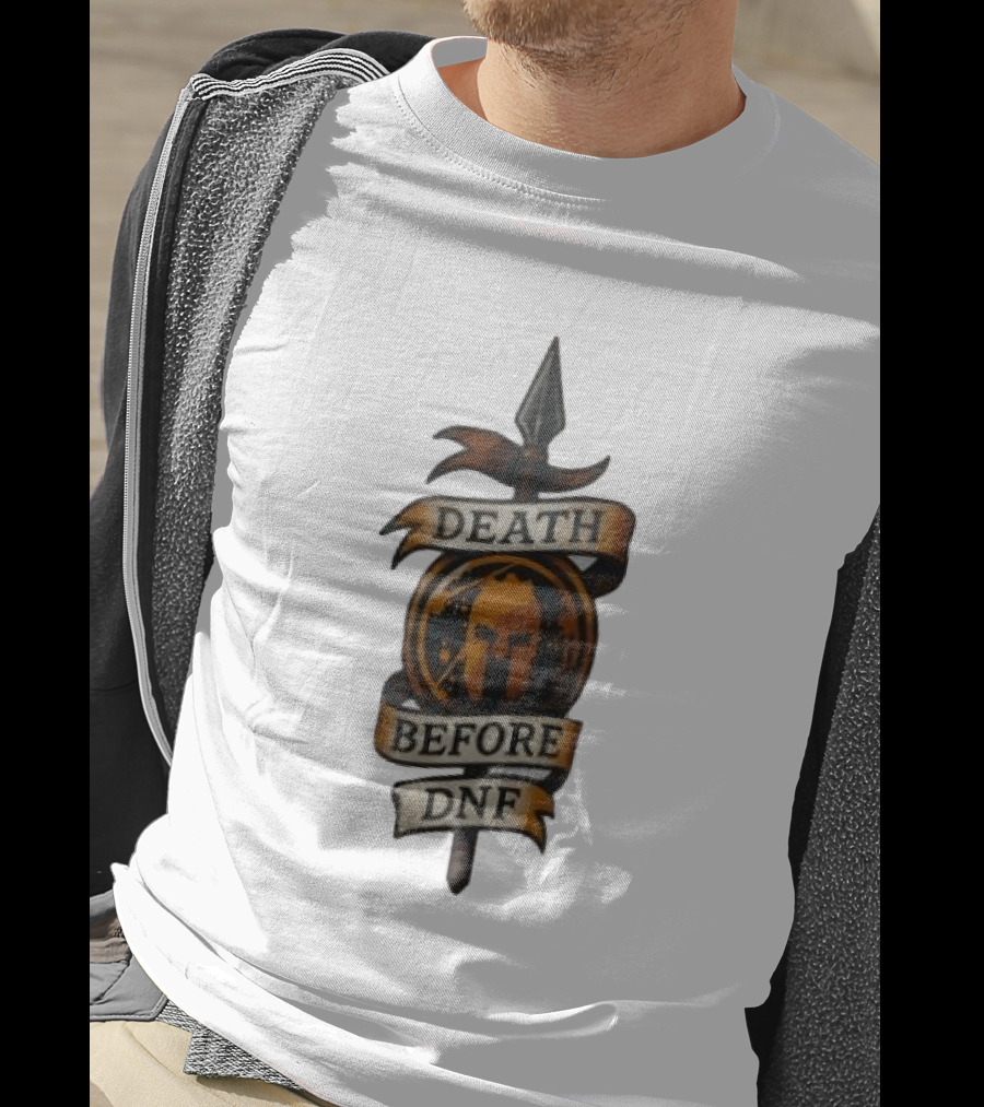 Death Before DNF Spartan Helmet Spear Banner T-Shirt