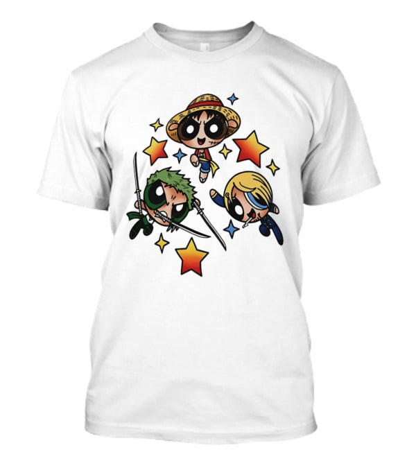 Luffy Zoro Sanji Fusion One Piece Powerpuff Girls Crossover Cute Anime Stars T-Shirt