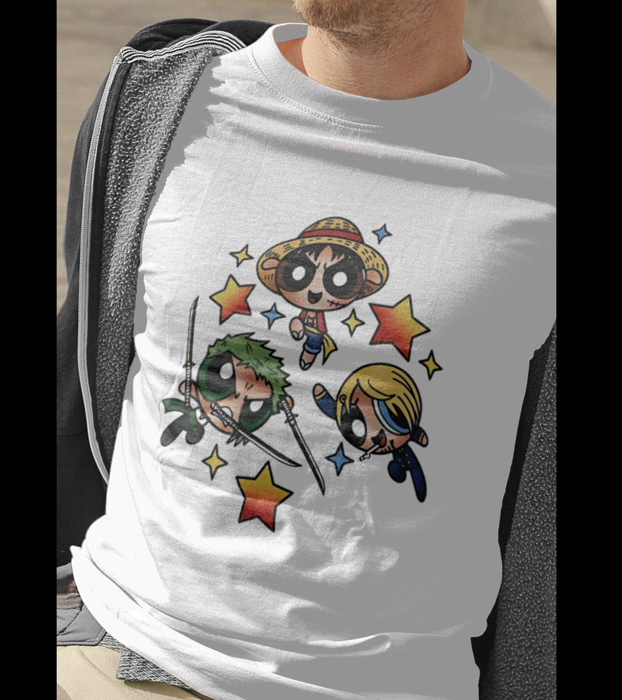 Luffy Zoro Sanji Fusion One Piece Powerpuff Girls Crossover Cute Anime Stars T-Shirt