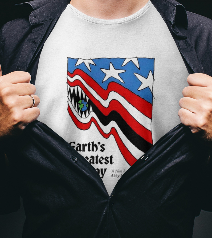 Earth's Greatest Enemy A Film By Abby Martin American Flag With Earth And Fangs T-Shirt