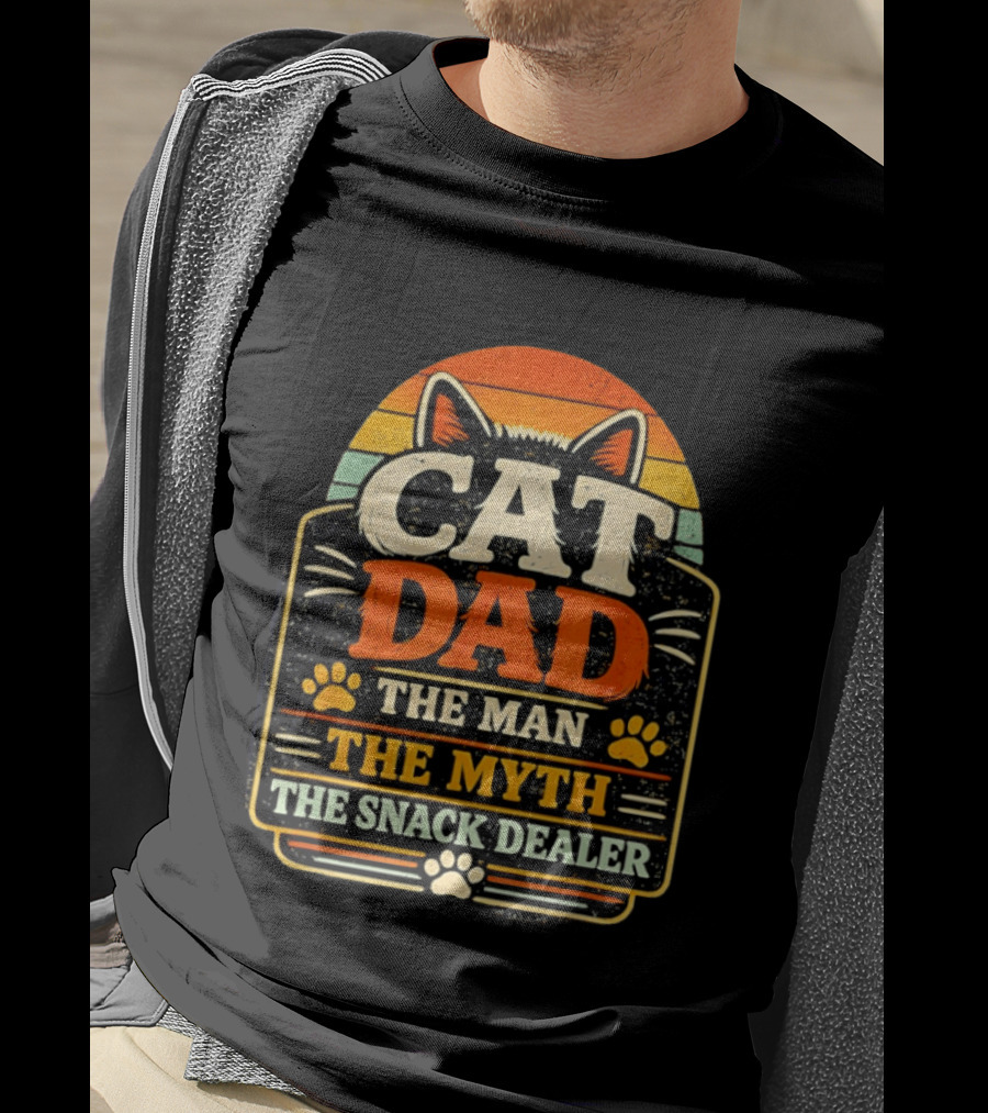 Cat Dad The Man The Myth The Snack Dealer Retro Cat Ears And Paws T-Shirt