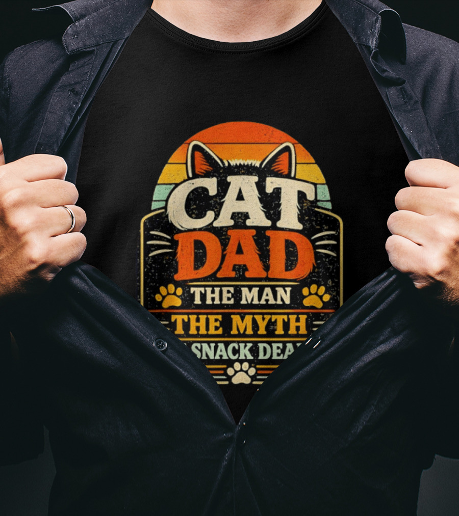 Cat Dad The Man The Myth The Snack Dealer Retro Cat Ears And Paws T-Shirt