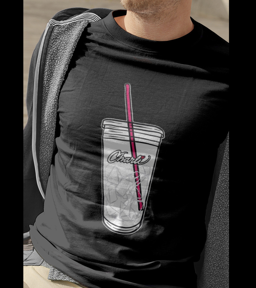 Charli Iced Coffee Cup Pink Straw Sketch T-Shirt