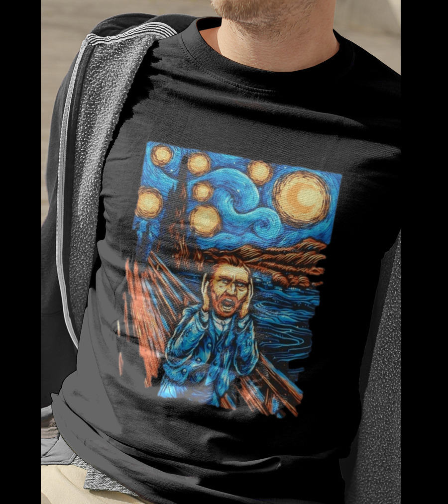Vincent Van Gogh Starry Night Meets Edvard Munch The Scream Fusion T-Shirt