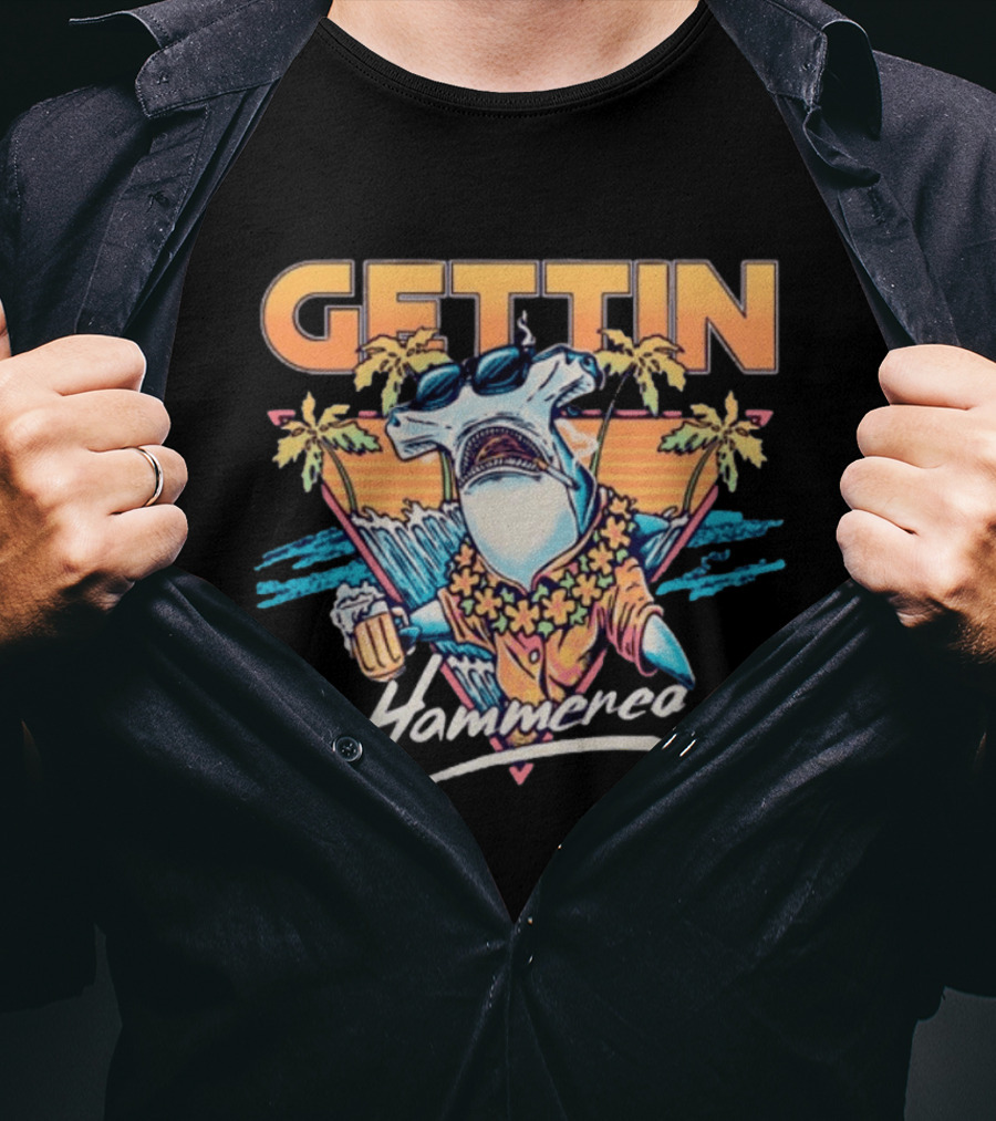 Gettin Hammered Shark Tropical Sunset Vibes T-Shirt