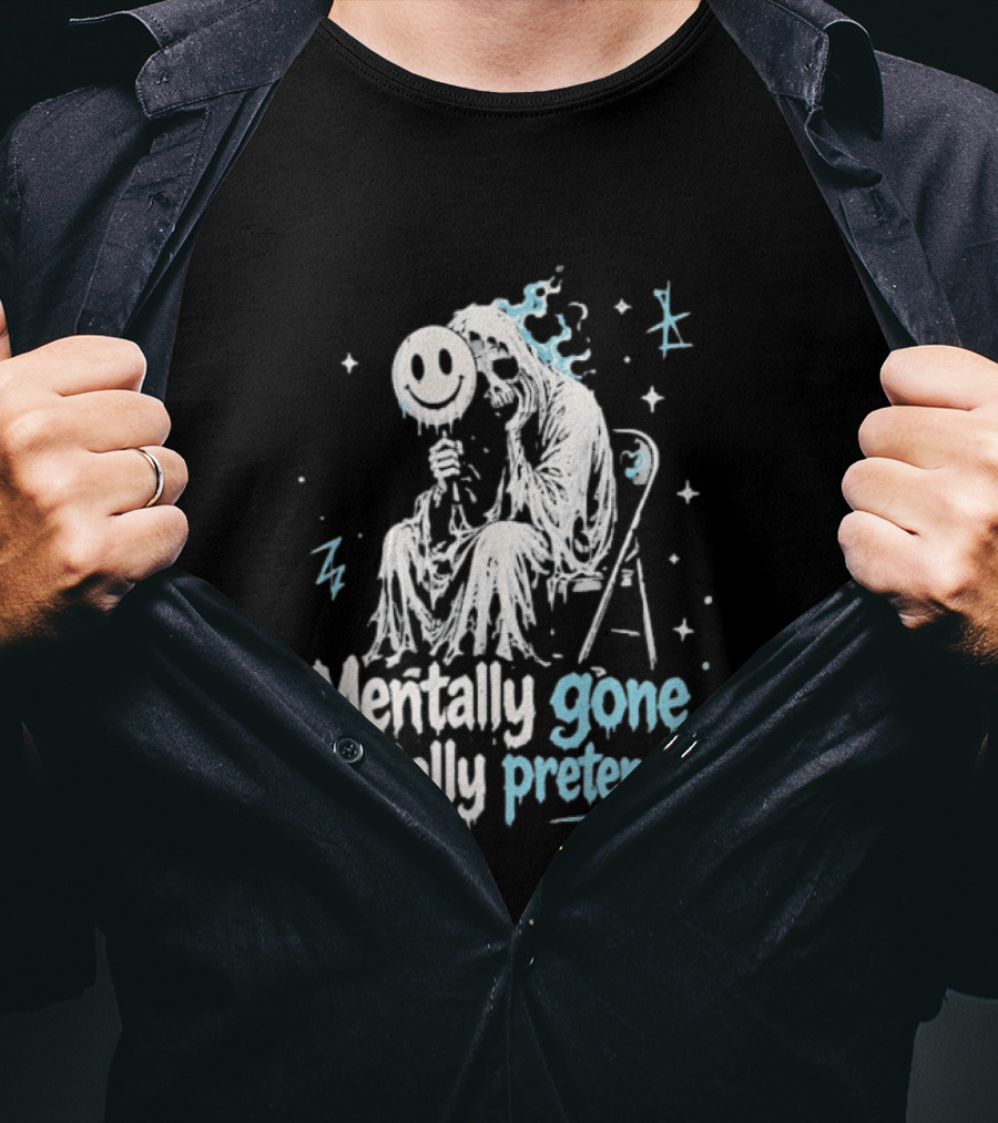 Mentally Gone Socially Pretending Goth Skull On Chair T-Shirt