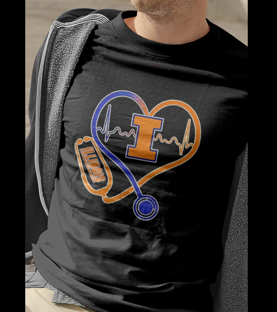 Illinois Fighting Illini Heartbeat I Nurse Stethoscope Love T-Shirt