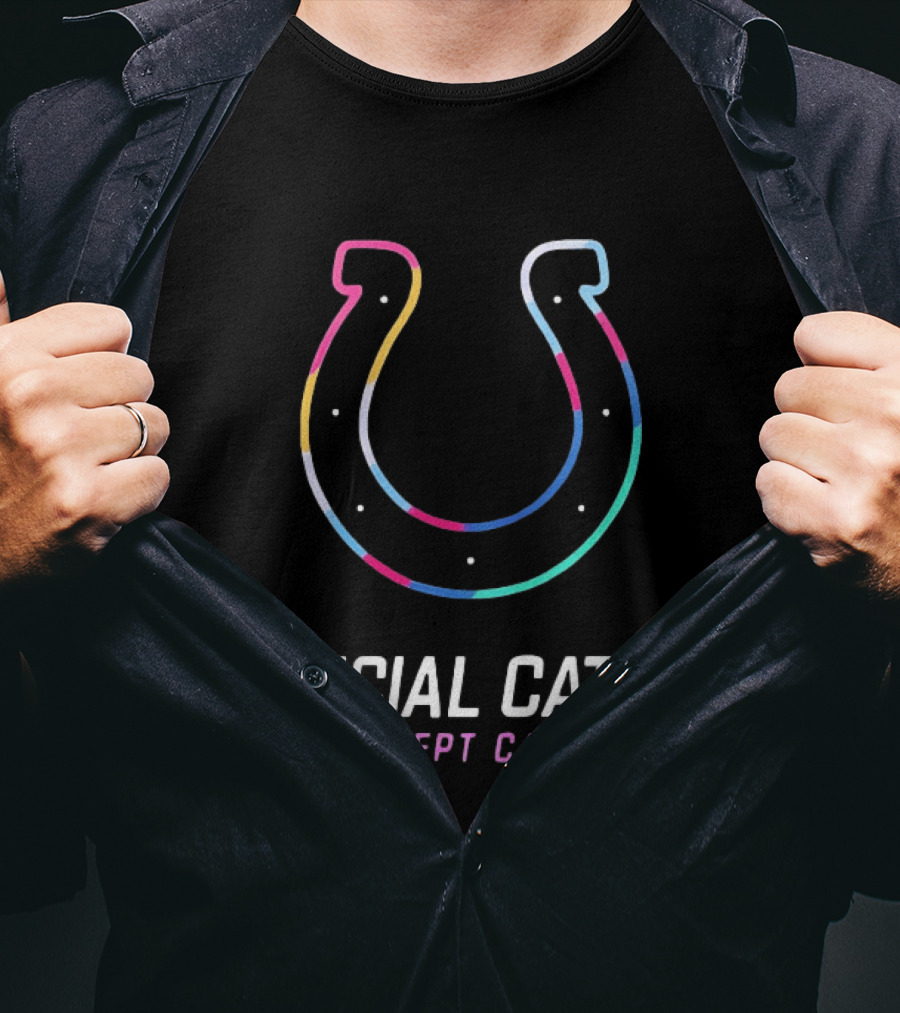 Indianapolis Colts Crucial Catch Intercept Cancer Neon Horseshoe T-Shirt