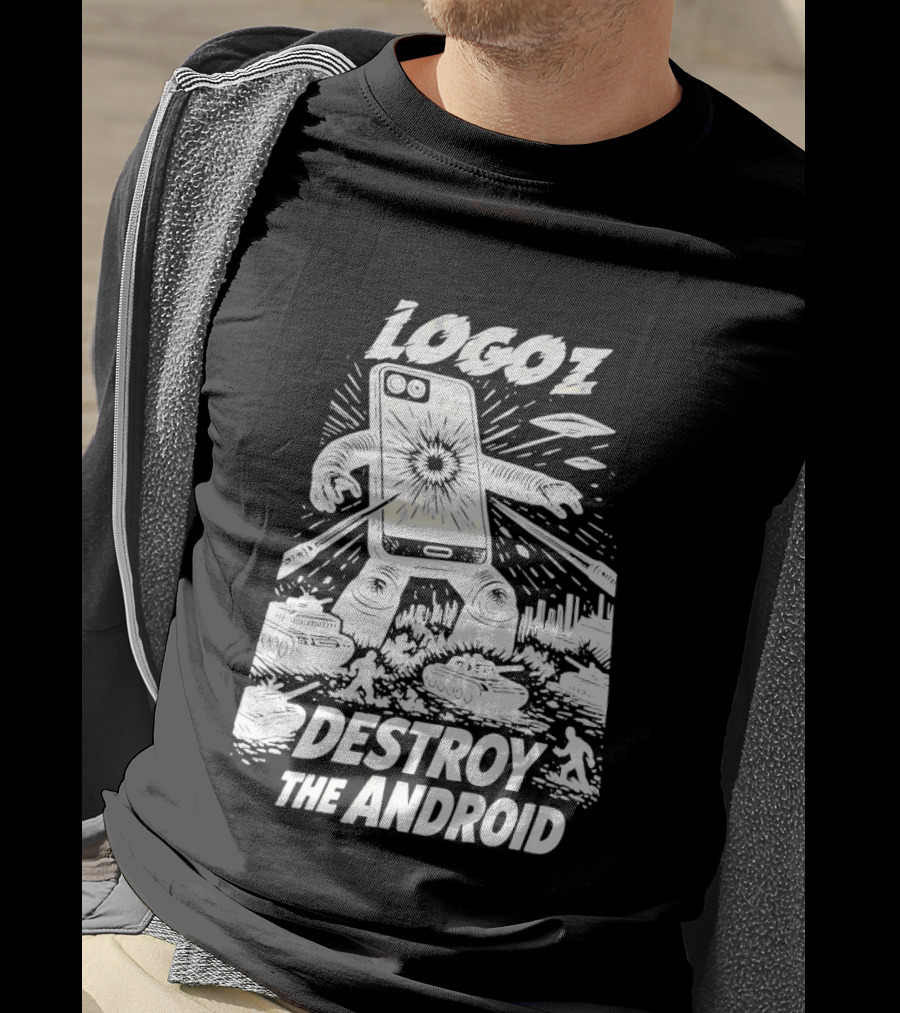 Logoz Destroy The Android Retro Style Comic T-Shirt