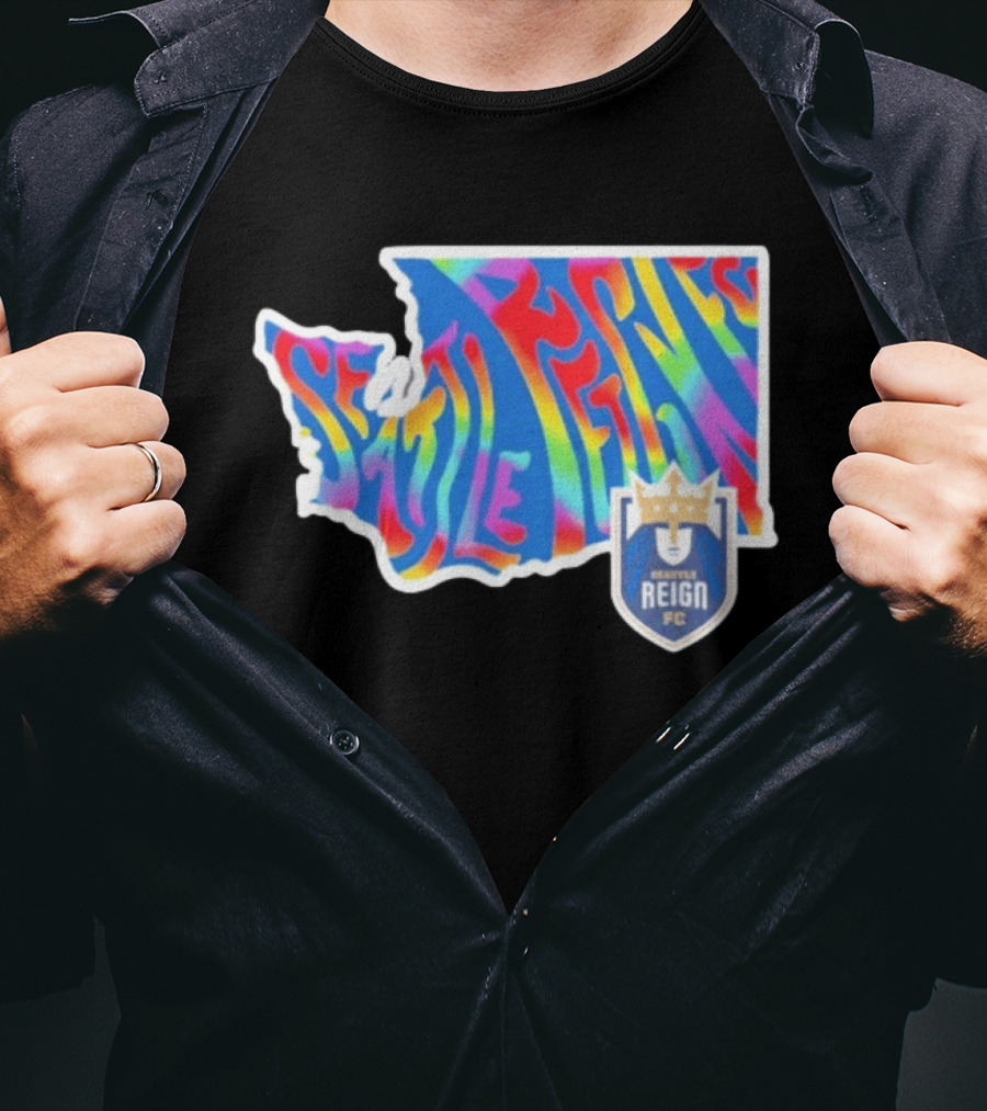 Seattle Reign FC Groovy Pride State Washington Map Rainbow T-Shirt