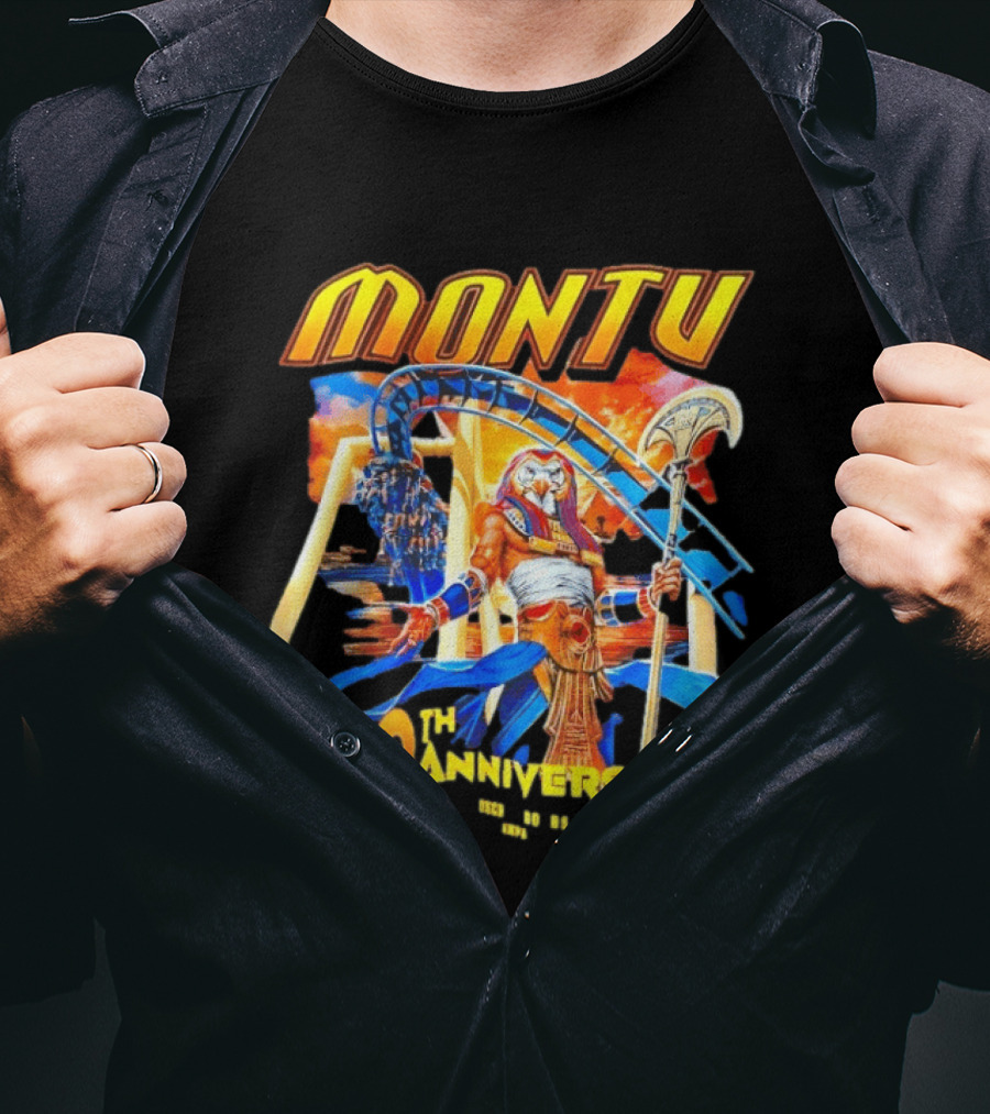 Montu 30th Anniversary Busch Gardens Tampa 1996 2023 Roller Anubis Egyptian T-Shirt