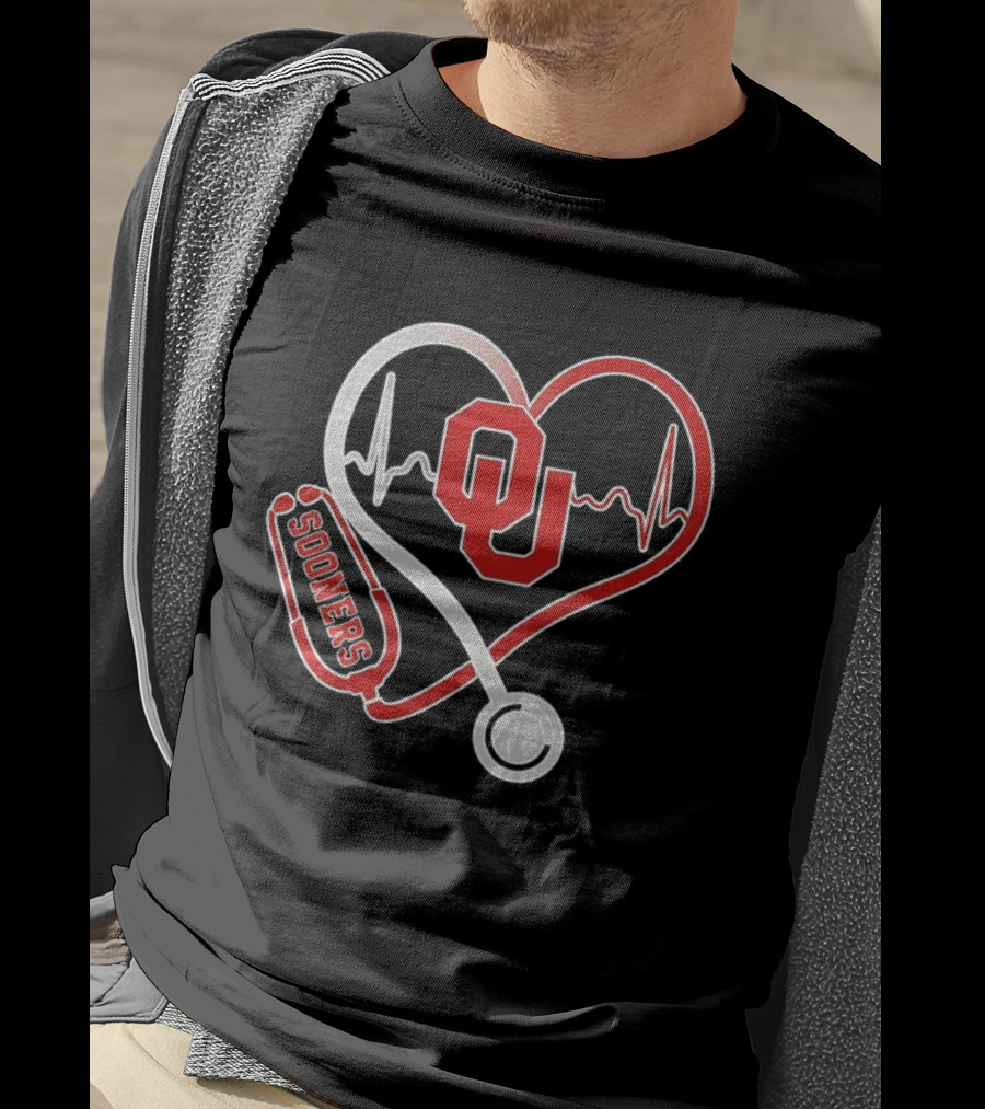 Oklahoma Sooners Heartbeat Nurse Love Stethoscope T-Shirt