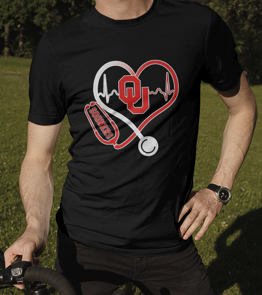 Oklahoma Sooners Heartbeat Nurse Love Stethoscope T-Shirt