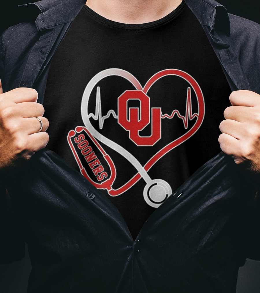 Oklahoma Sooners Heartbeat Nurse Love Stethoscope T-Shirt