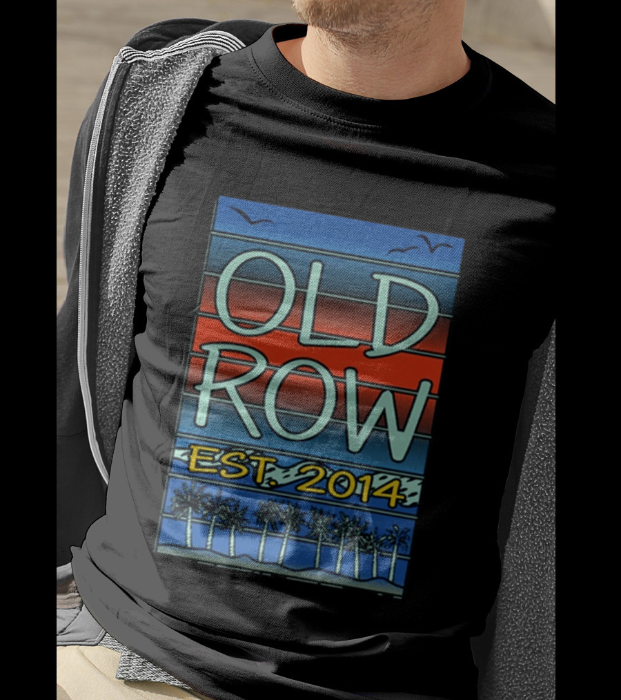 Old Row Est. 2014 Palm Scene Sunset Stripes T-Shirt