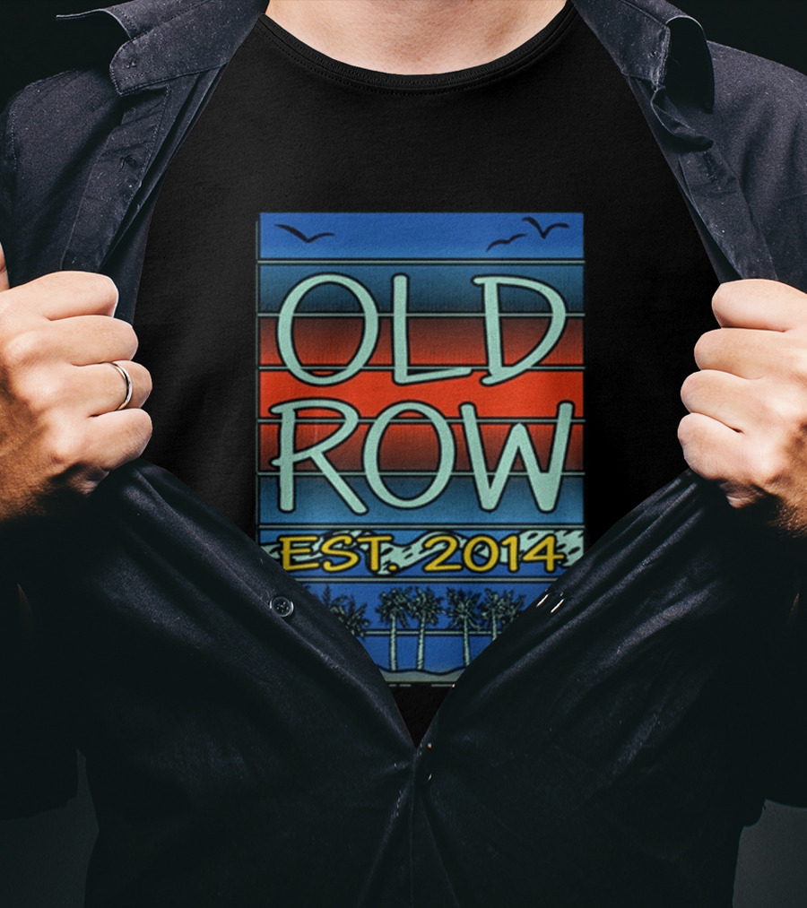 Old Row Est. 2014 Palm Scene Sunset Stripes T-Shirt