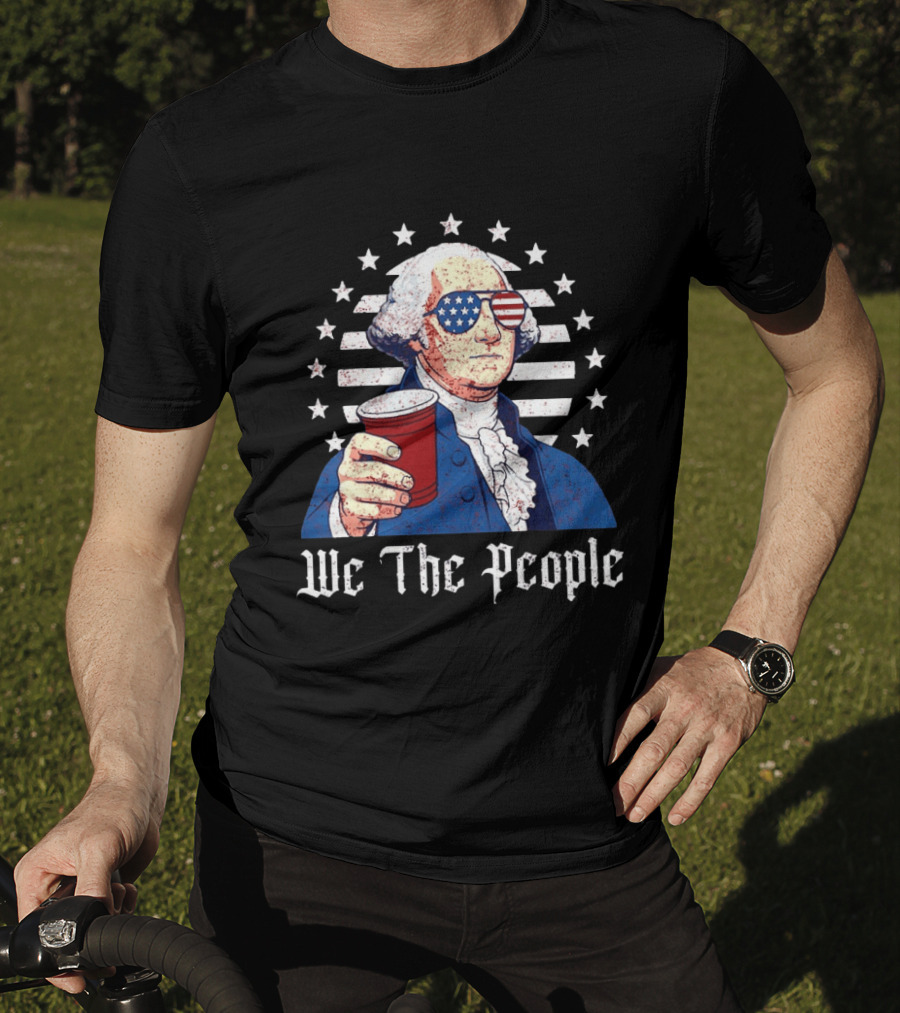 We The People George Washington Patriotic American Flag Sunglasses T-Shirt