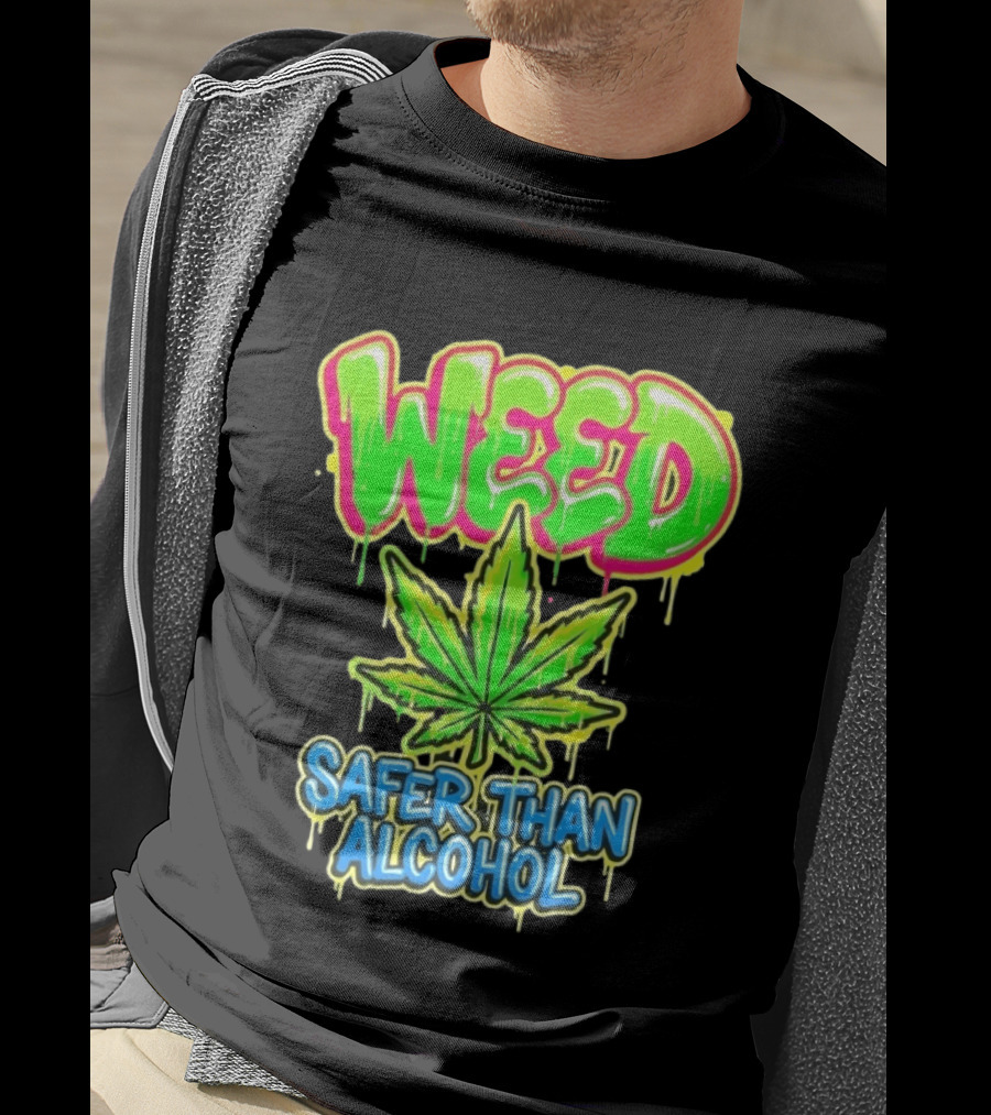 Weed Safer Than Alcohol Leaf Bright Graffiti T-Shirt